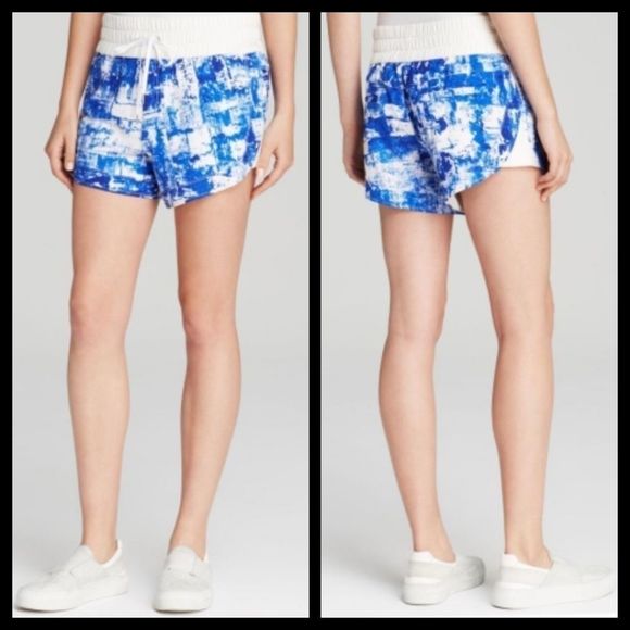 Helmut‎ Lang Size L Blue White Villous Scriber Brushstroke Printed Track Shorts - Picture 1 of 8